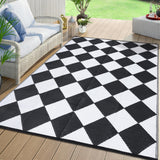 Garvee Outdoor Rug 9x18 Waterproof Reversible Plastic Straw Mat for Patio Camping Beach Black/White Diamond - White