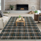 Garvee 10' x 13' Washable Area Rug, Black Brown Plaid Farmhouse Rug with Non-Slip Backing, Soft Low-Pile Large Rug for Living Room & Bedroom