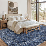 Garvee Large Living Room Area Rug 8x10 Navy - Machine Washable Vintage Geometric Non-Shedding Low Pile Carpet for Bedroom Nursery Classroom Dorm - Moroccan|Blue