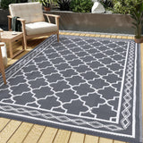 Garvee Outdoor Rug 8x10 Waterproof Plastic Straw Mat for Patio Camping RV Grey White - Grey/White