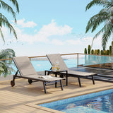 Garvee Outdoor Lounge Chairs With Wheels Adjustable Backrest Poolside Loungers Patio Chaise Lounge Chairs With Side Table Set of 3 - Khaki