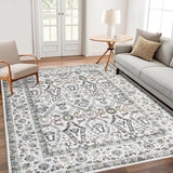 Garvee Area Rug 6x9 Washable Rug Light Grey, Persian Vintage Rugs, Ultra-Thin Foldable Vintage Rugs for Bedroom, Dining Room, Home Office, Pet & Child Friendly, Low Pile, Non-Shedding - Light Grey