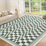 Garvee Washable Area Rug 8x10 Green Modern Abstract Checkered Carpet Non-Slip Low Pile Stain-Resistant for Bedroom Dining Dorm Home Patio Laundry Room
