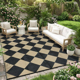 Garvee 9x12 Outdoor Rug Plastic Straw Waterproof Reversible Mat for Patio Porch Backyard Camping Beige Checkered - Beige