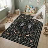 Garvee Living Room Rug 8x10 Washable Floral Non Slip Low Pile Soft Black for Bedroom Dining Room Office