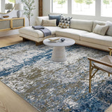 Garvee 5' x 7' Modern Abstract Area Rug, Navy Blue Faux Wool Artistic Design, Washable Non-Slip Soft Low-Pile Rug for Bedroom, Home Office & Small Living Spaces