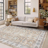 Garvee Washable Area Rugs Non-Slip Vintage Distress Large Rugs for Living Room Bedroom Dining Room Nursery Office Neutral Oriental Thin Carpet