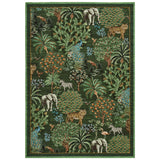 Garvee 10x13 ft Washable Area Rug, Dark Green William Forest Animal Print, 100% Polyester Low Pile Non Slip Foldable Carpet, Machine Washable Botanical Floor Covering for Living Room, Bedroom, Nursery, Playroom, Dining Area and High Traffic Spaces - Dark Green