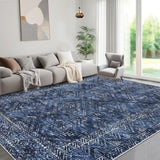 Garvee Navy Blue 4x6 Area Rug Blue Vintage Non Slip Low Pile Soft Faux Wool Indoor Carpet for Living Room Bedroom Playroom Nursery