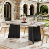 Garvee Dining Table for 6-10 People with Large 63" Tabletop & Pedestal Legs, Modern Grey & Black for Kitchen, Conference Room, Home - Grey & Black