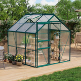 Garvee Walk-In Greenhouse 6'x6' Polycarbonate Aluminum Frame Outdoor with Rain Gutter & Roof Vent, UV Protected, Adjustable Vent, Corrosion Resistant - Green