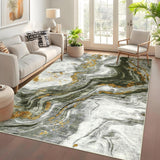Garvee Modern Washable Rugs 5x7 Neutral Abstract Throw Rugs, Non-Slip Abstract Accent Carpet with Marble Swirl Pattern, Stain-Resistant Low Pile Indoor Carpet Rug for Living Room, Bedroom, Green