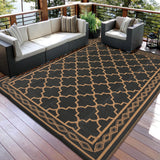 Garvee 10x14 Outdoor Rug Waterproof Reversible Patio Mat Plastic Straw Rug for RV Camping Balcony Deck Backyard Black/Brown - Black/Brown