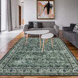 Garvee Washable Rug Vintage Floral Non-Slip Large 8x10 Green Indoor Soft Rug for Living Room Bedroom Nursery Dining Office