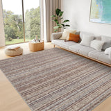 Garvee Striped Large Rugs 10x13 Stain Resistant Washable Area Rug for High Traffic Living Room Non-Slip Foldable Carpet Indoor Soft Printed Braid Floor Carpet Rug for Dining Room, Camel