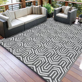 Garvee Outdoor Rug 8x10 ft Reversible Patio Mat Waterproof Lightweight Plastic Straw Area Rug for Patio Deck RV Camping Balcony Grey White - Grey/White