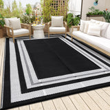 Garvee Outdoor Rugs 9x12 Waterproof Portable Patio Mat Reversible Plastic Straw Rug Modern Plaid - Black/White