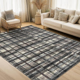Garvee Plaid Dark Green Multi 5x7 Distressed Area Rug for Living Room Bedroom, Low Pile