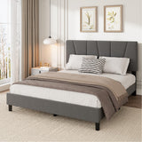 Garvee Full Size Bed Frame with Adjustable Headboard Linen Upholstered Full Platform Bedframe for Bedroom 39-43 Inches Neutral Color - Dark Gray-Adjustable Headboard