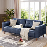 Garvee 3-Seater Sofa Couch Faux Leather Spring Cushion Modern Living Room Bedroom Apartment Office Blue 83 in - Blue