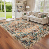 Garvee 5x7 Washable Vintage Living Room Area Rug Non-Slip Green&Brown Low Pile Carpet