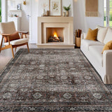 Garvee Oriental Rust Brown 9x12 Large Area Rugs, Washable Vintage Printed Living Room Rugs, Non-Slip Farmhouse Distressed Indoor Floor Carpet, Non-Shedding Low Pile Rugs for Bedroom, Living Room, Office