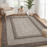 Garvee Bordered Camel 5x7 Area Rugs Braided Printed Throw Rug with Non-Slip Backing, Modern Bordered Accent Carpet, Foldable Low Pile Floor Cover for Bedroom, Living Room