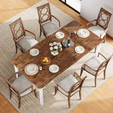 Garvee 78 in Large Industrial Dining Table with Heavy Duty Metal Legs, Chamfer Corner, Kitchen Dining Living Room, Wood, Easy Assembly - Retro Brown/White