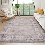Garvee 8x10 Area Rug Washable Vintage Border for Bedroom Living Room Dining Room Taupe