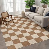 Garvee 5' x 7' Coffee Brown & Cream Checkerboard Easy Jute Area Rug, Washable Low-Pile Non-Slip Indoor Outdoor Rug for Living Room, Patio & Porch