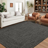 Garvee Washable Rugs 4x6 Modern Braided Print Rug (Not Woven) Non Slip Rug for Living Room Low Pile Braided Print Rugs Woven Pattern Indoor Floor Carpets for Office Dining Nursery, Gray Brown