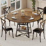 Garvee Dining Room Round Table Set for 4-6 with Metal Base, 47 Inch Wooden Round Dining Table, Wood Kitchen Tables with Storage Shelf, Rustic Black Finish - Rustic Brown