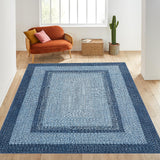 Garvee 3' x 5' Printed Braided Accent Rug, Washable Non-Slip Low-Pile Stain-Resistant Rug for Entryway, Kitchen & Bedroom, Blue
