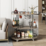 Garvee Black Bar Carts With 4-Tiers Storage Shelves, Mobile Bar Serving Carts On Wheels With Wine Rack And Glass Holder For Kitchen, Dining Room, Living Room - Black & Grey - Black+Grey