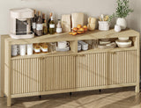 Garvee 65.8 Inch Fluted Sideboard Buffet Cabinet with 4 Doors, Modern Kitchen Storage Cabinet, Nutual Wood, Dining Room, Living Room, Entryway - Natual Wood