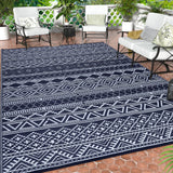 Garvee Waterproof Outdoor Rug 8x10 Reversible Plastic Straw Rug for Patio, RV Camping Mat, Dark Blue & White - Dark Blue & White