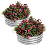 Garvee Round Raised Garden Bed 2PCS 2x1ft Galvanized Metal Kit with Rust & Corrosion Protection for Vegetables Fruits Flowers Silver - Silver