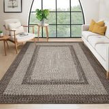 Garvee Bordered Camel 9x12 Living Room Rug Large Washable Rug Non Slip Boho Accent Braided Print Carpet Indoor Throw Floor Cover Farmhouse Rustic Area Rug Bohemian Border Carpet for Bedroom Home Decor