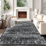 Garvee Area Rug 8x10 Large Living Room Floor Carpet with Non-Slip Backing, Low Pile Faux Wool Soft Rug, Machine Washable, Black