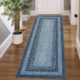 Garvee 2' x 6' Printed Braided Runner Rug, Washable Non-Slip Low-Pile Stain-Resistant Rug for Hallway, Kitchen & Entryway, Blue