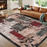 Garvee Modern Floral Red/Green 5x7 Area Rug Washable Patchwork Non-Slip Soft Abstract Carpet for Living Room Bedroom