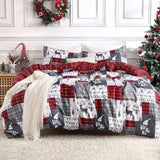 Garvee Christmas Duvet Cover Set, King Size, Red Soft Microfiber Reversible Bedding, Holiday Plaid Pattern - Christmas Grey
