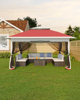 Garvee Canopy Tent 13x13 ft Pop Up Gazebo With Mosquito Netting And Adjustable Height For Backyard Parties BBQs Red - Red
