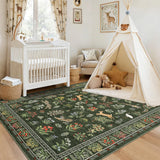 Garvee Animal Print Green Nursery Rug 8x10 Ultra Thin Stain Resistant Indoor Jungle Area Rug for Kids Room Classroom Playroom