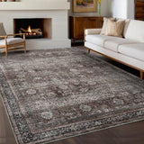 Garvee Oriental Rust Brown 10x13 Large Area Rugs  Vintage Living Room Rugs with Non-Slip Backing, Machine Washable Oriental Distressed Floor Carpet, Stain-Resistant Foldable Low Pile Rugs for Bedroom, Office