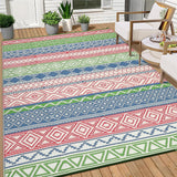 Garvee Reversible Outdoor Rugs 5x8 Waterproof Plastic Straw Mats for Patio Porch Deck Backyard Red Green Blue - Red/Green/Blue