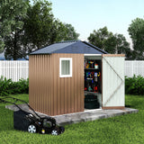Garvee 6x4 FT Outdoor Metal Storage Shed with Window - Lockable Doors, Air Vents for Backyard, Patio, Lawn, Large, Brown