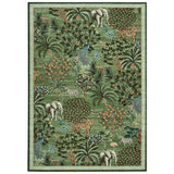 Garvee 10x13 ft Washable Area Rug, Light Green William Forest Animal Print, 100% Polyester Low Pile Non Slip Foldable Carpet, Machine Washable Botanical Floor Covering for Living Room, Bedroom, Nursery, Playroom, Dining Area and High Traffic Spaces - Light Green