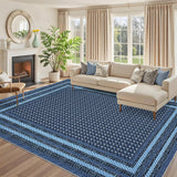 Garvee Blue Bedroom Decorative Accessory Contemporary Low Pile Printed Area Rug for Living Room Modern Soft Thin Washable Non Slip Foldable Carpet 8x10ft