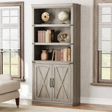 Garvee 5 Tier Book Case with Cabinet, Farmhouse Bookshelf, Wooden, Grey, 68.7" H x 31.5" W x 12.9" D for Home Office, Living Room, Bedroom